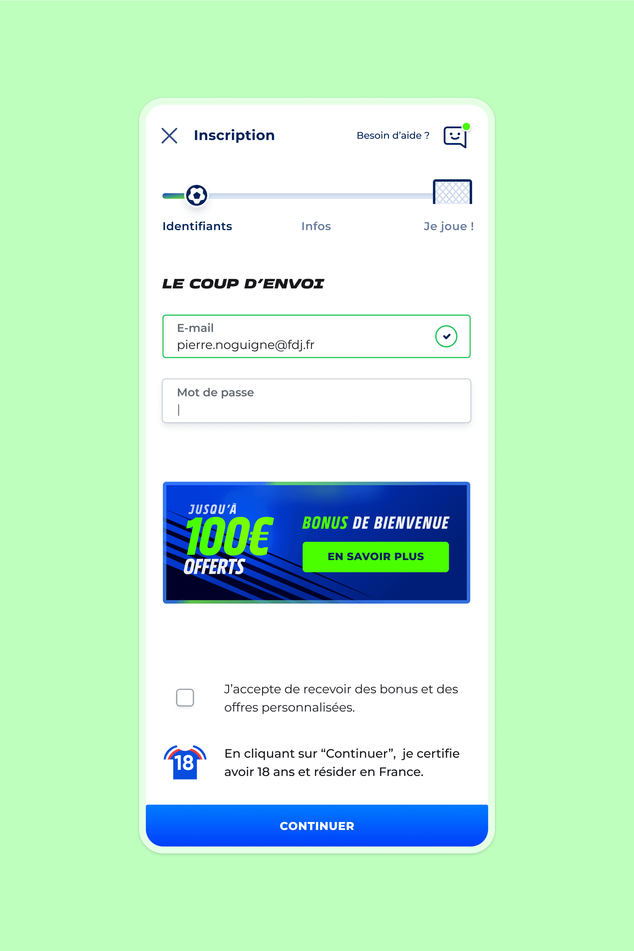 FDJ PSEL Sign-up tunnel