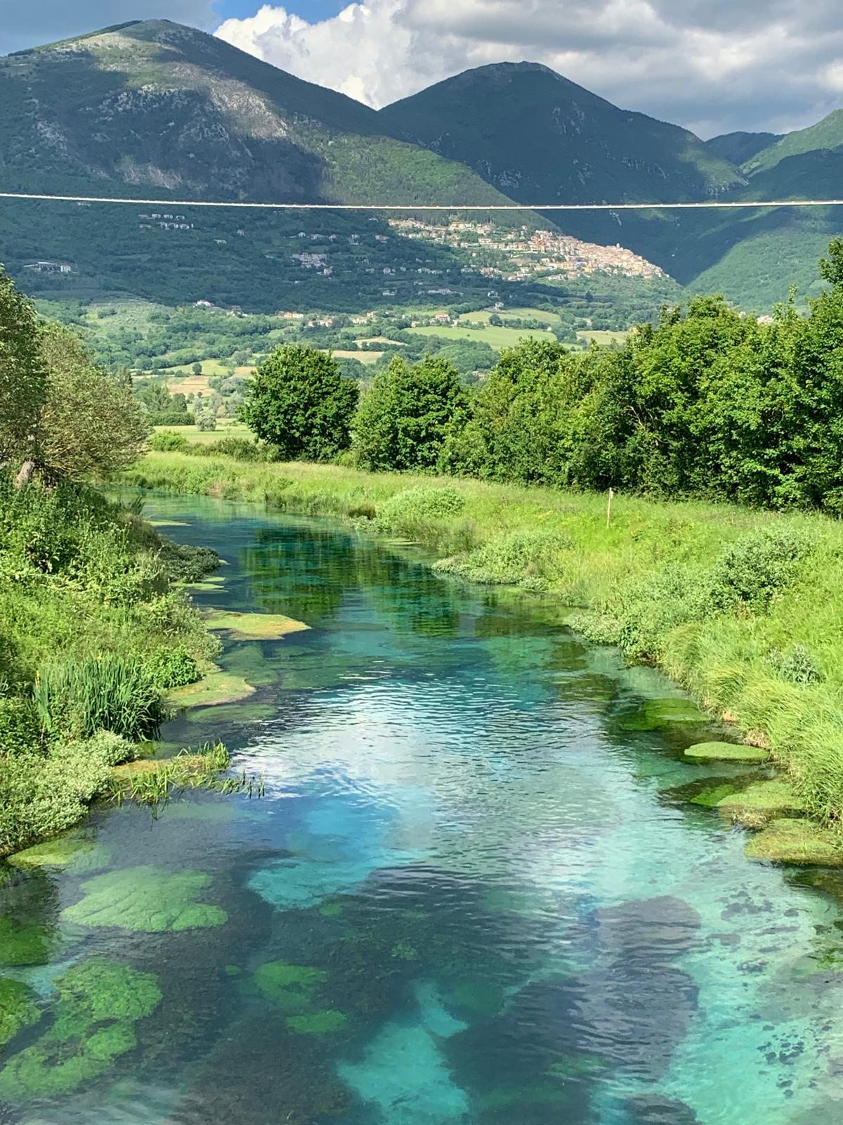 Weed beds and clear spring water on the Santa Susanna chalk stream