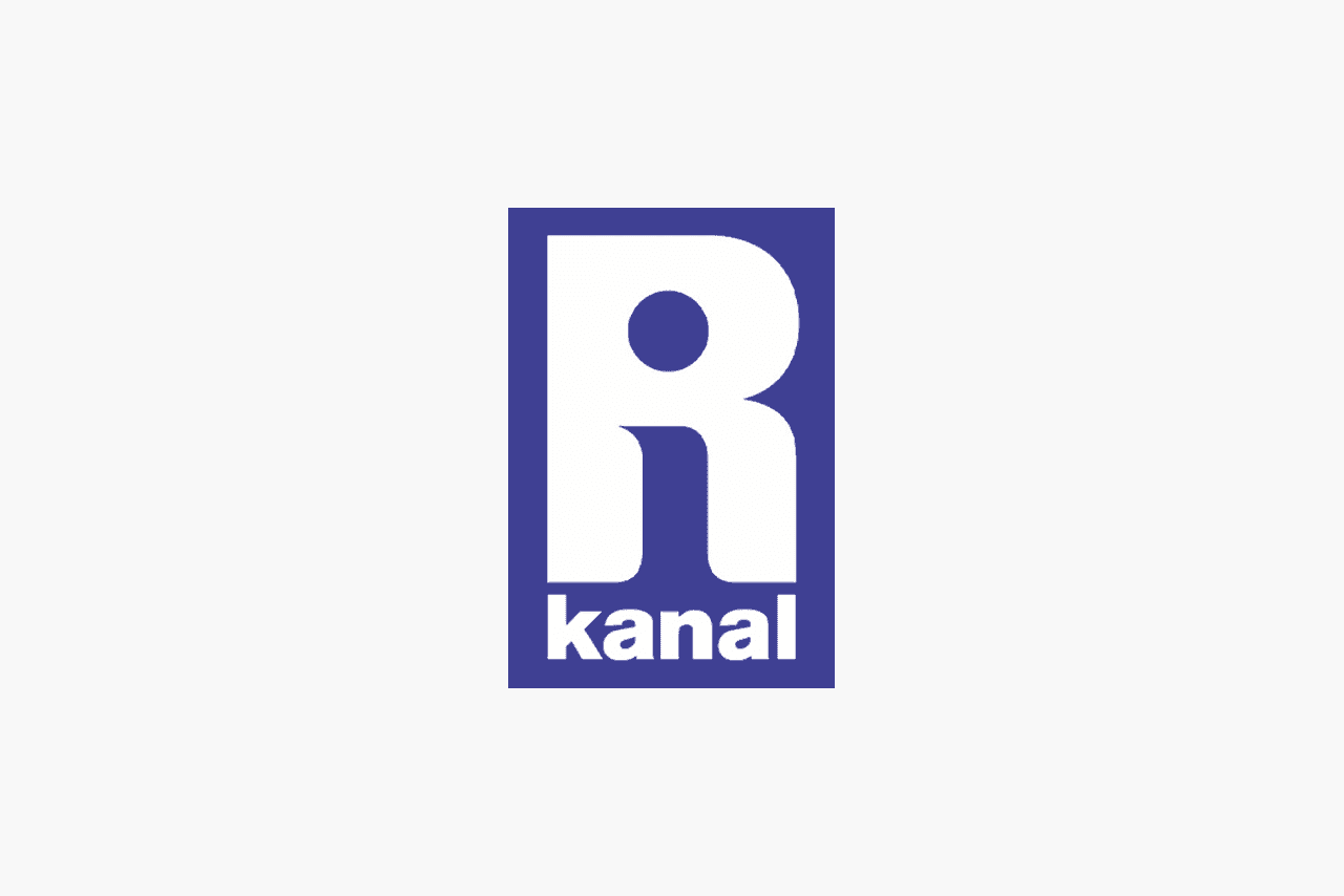 Kanal Ri Logo. Dark blue rectangle container with a large lower case I inside a capital R, and the word kanal below
