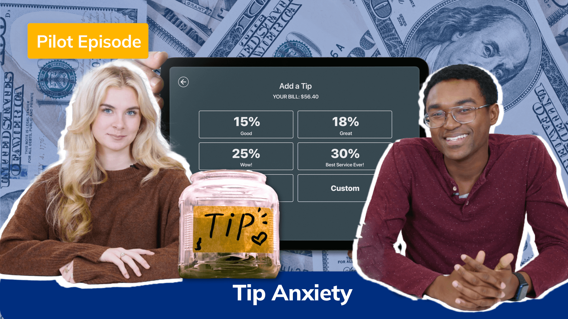 Two people smile at camera. Text reads "Tip Anxiety"