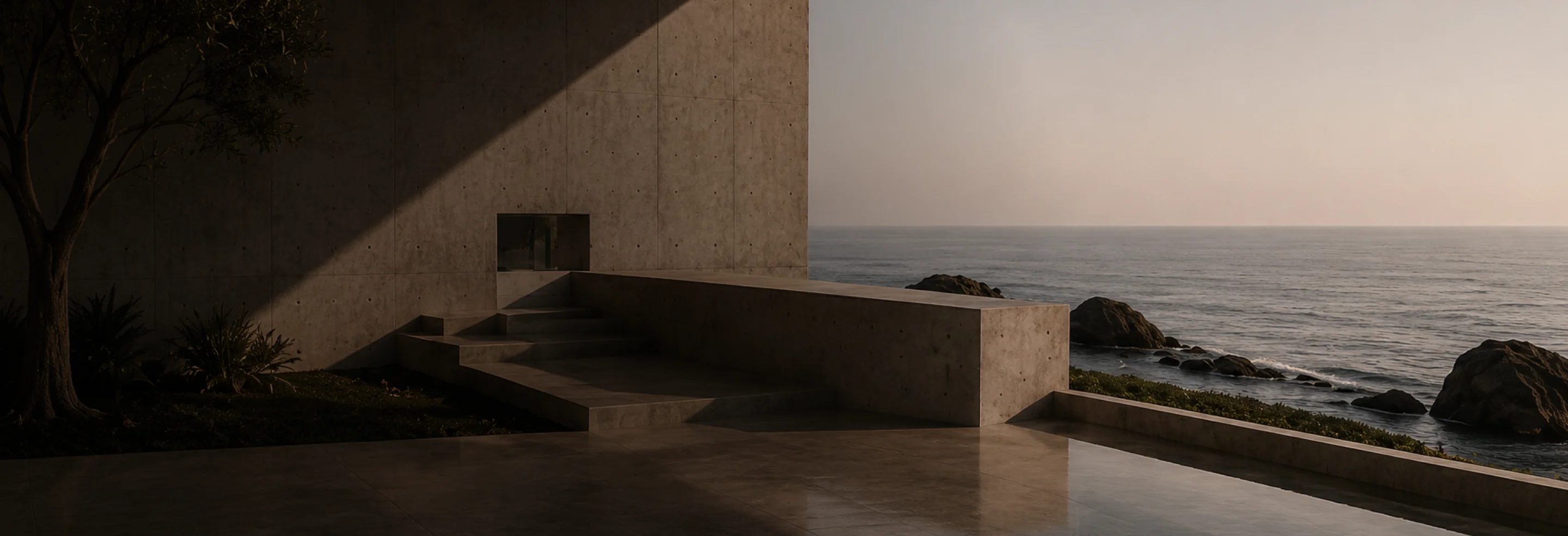 Concrete architectural detail in warm light