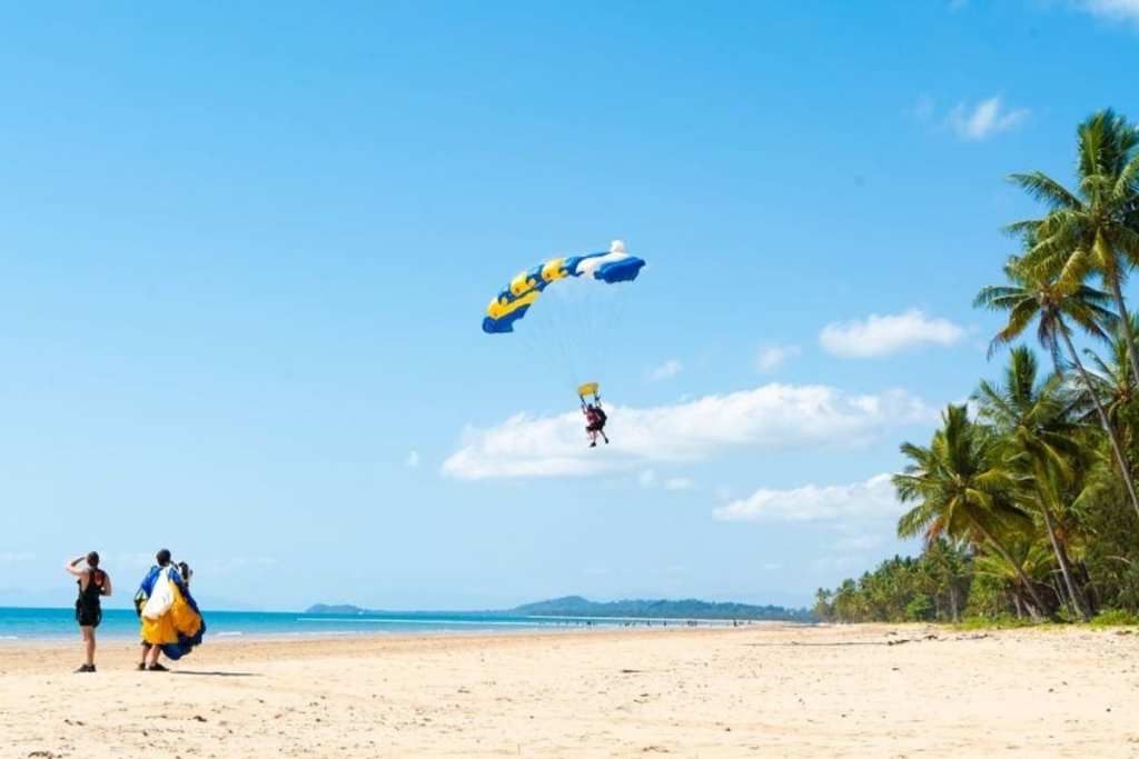 Landing on the beach after skydiving, Cairns