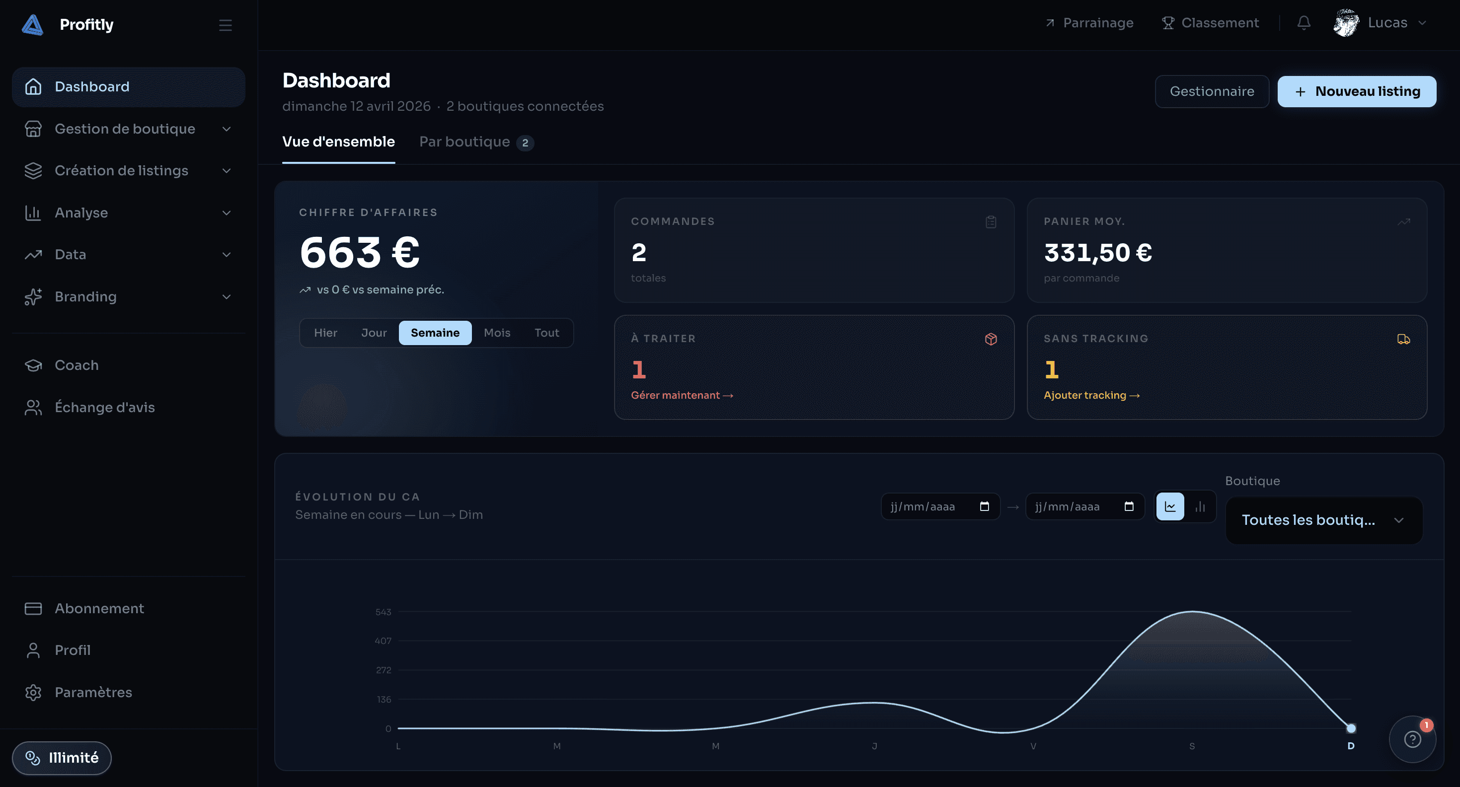 Business dashboard showing revenue, deals, customer list, growth chart, and new activity. 
