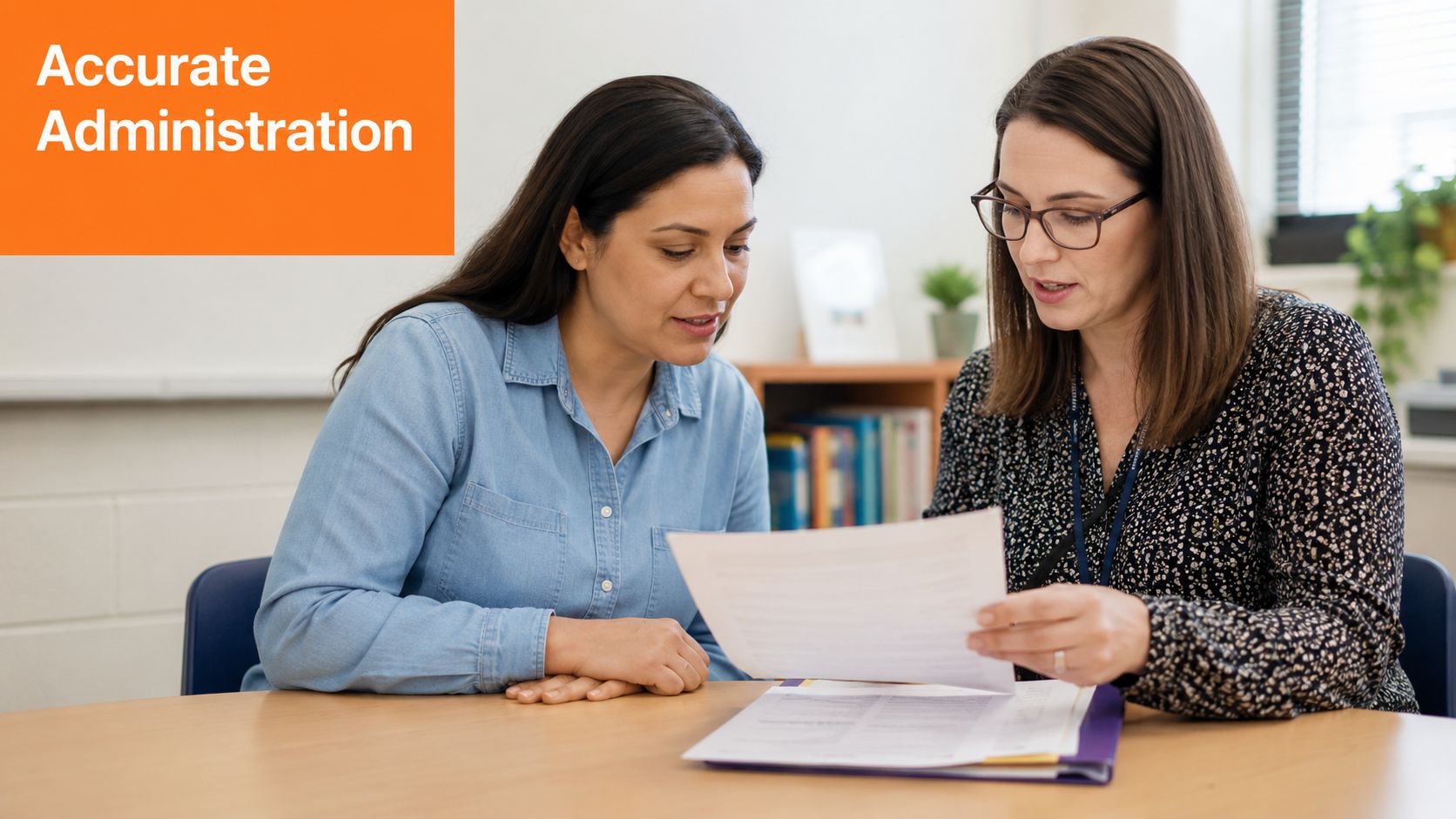 A professional advisor discusses documents with a client in a bright, modern office setting.