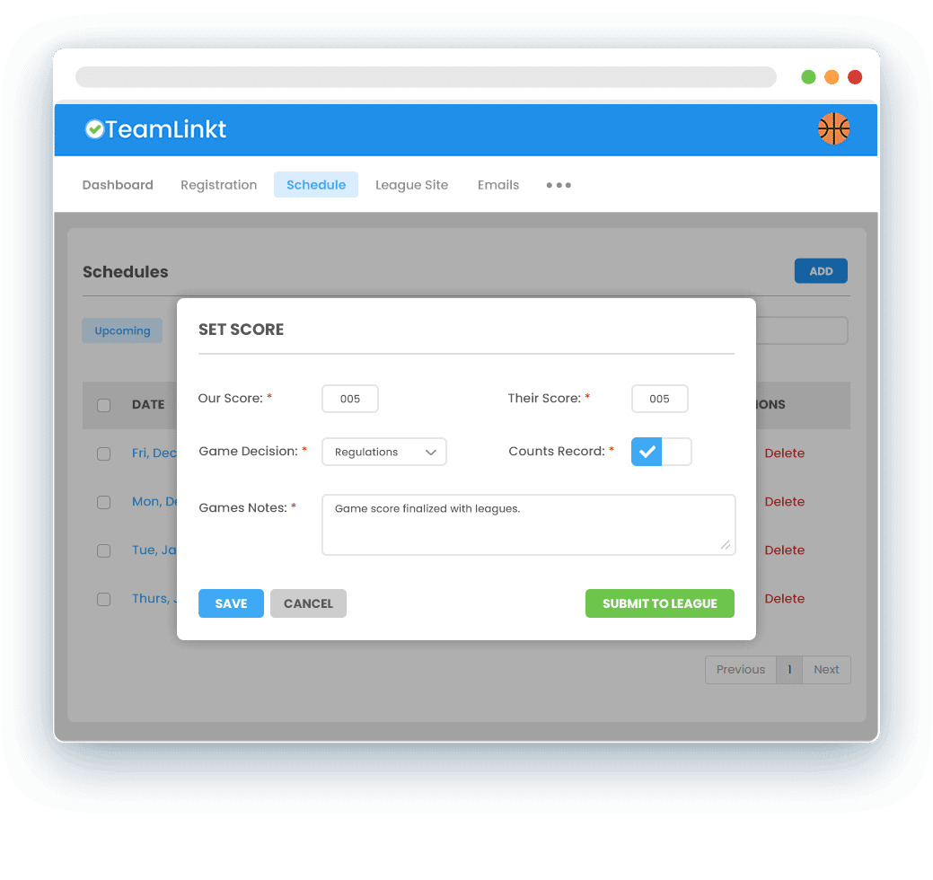 View Live Scoring and Game Results in TeamLinkt
