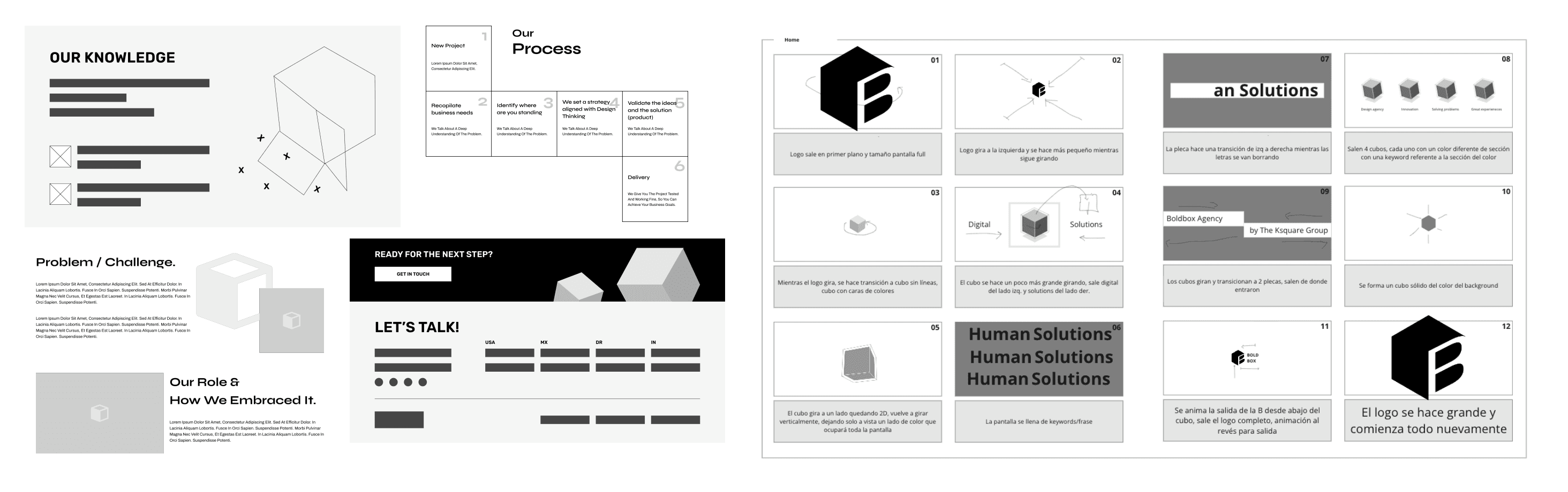 Wireframes and storyboard for the website.