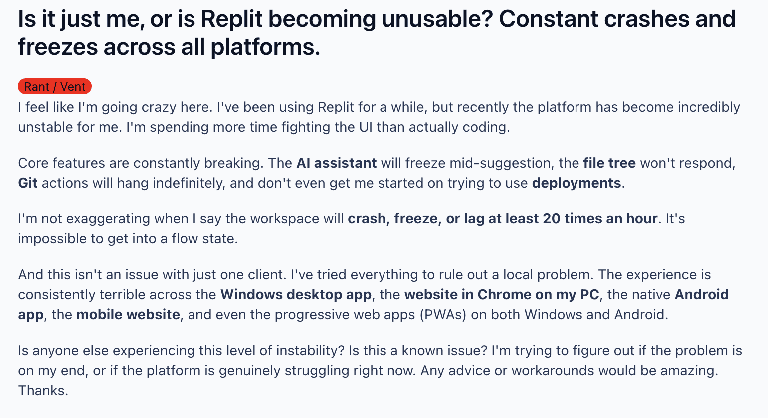 Replit Challenges Performance & Stability Issues