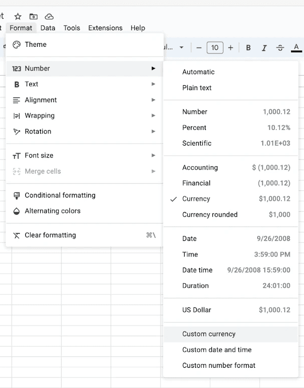 Customizing Currency Formatting