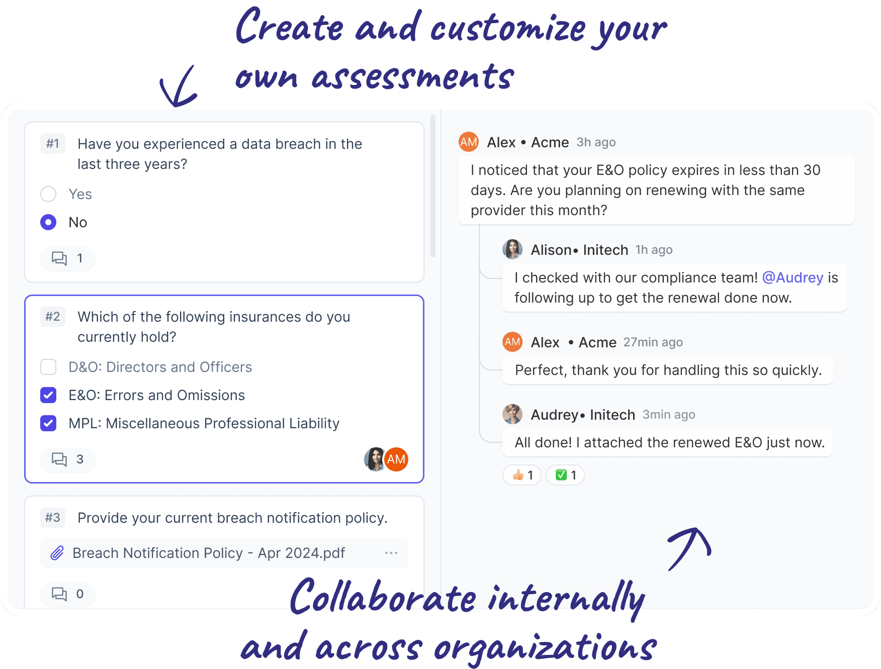 a mockup of the software showcasing assessment collaboration feature