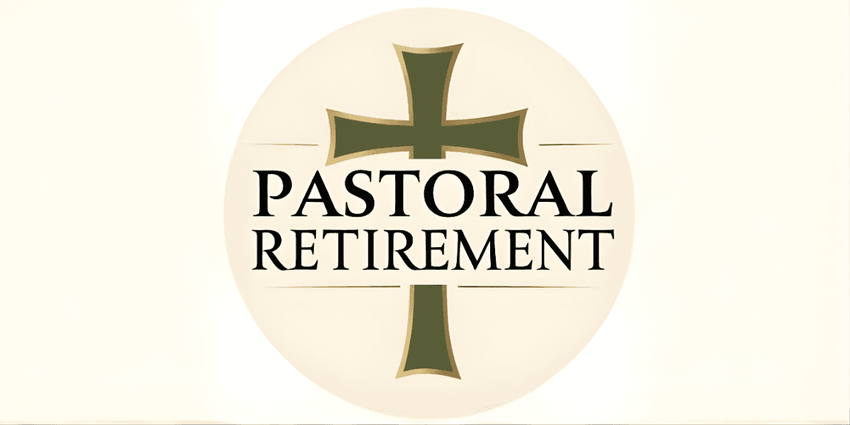 Logo of the "Pastoral Retirement" program featuring a green cross and elegant serif typography, symbolizing a faith-aligned approach to retirement planning for pastors.