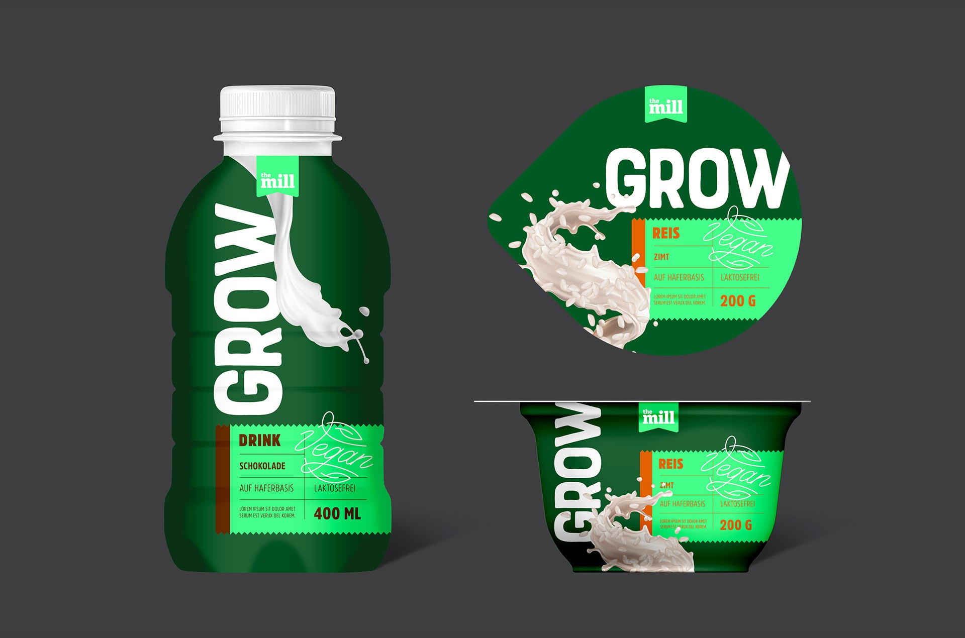 Label Design für eine vegane Food Linie – modernes Verpackungskonzept mit klarer Typografie und natürlicher Farbwelt