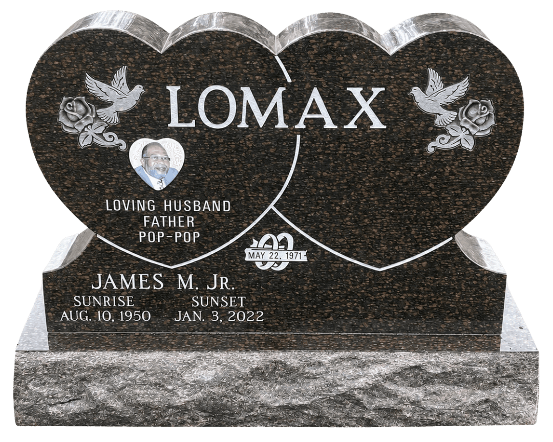 heart dove roses headstone