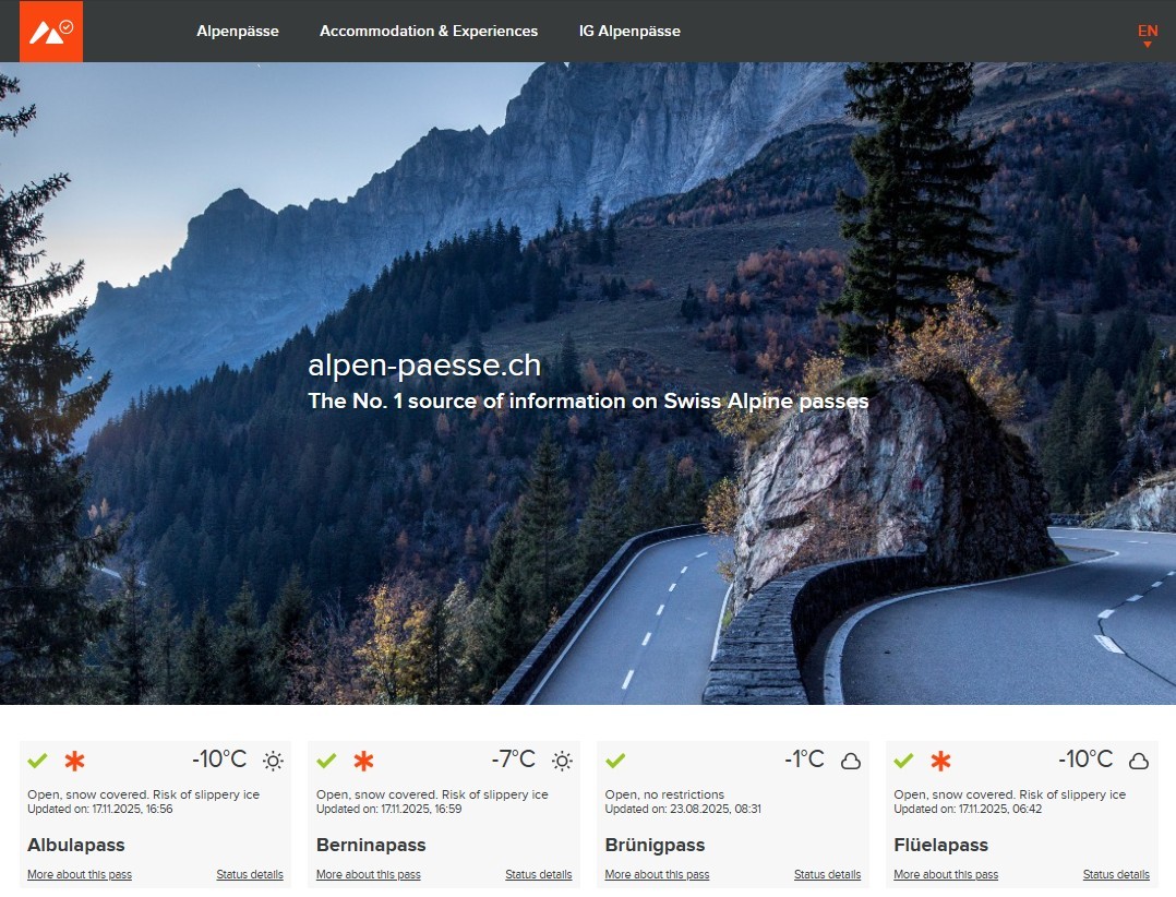 Screenshot of the Alpen-Passe.ch website