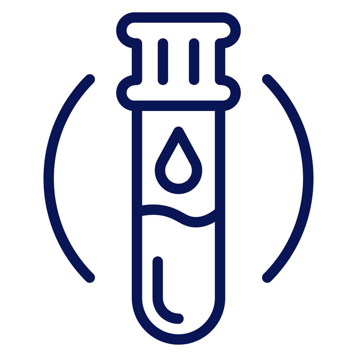 A line drawing of a blood test icon representing biomarker analysis and lab diagnostics offered through Lumyn Health.