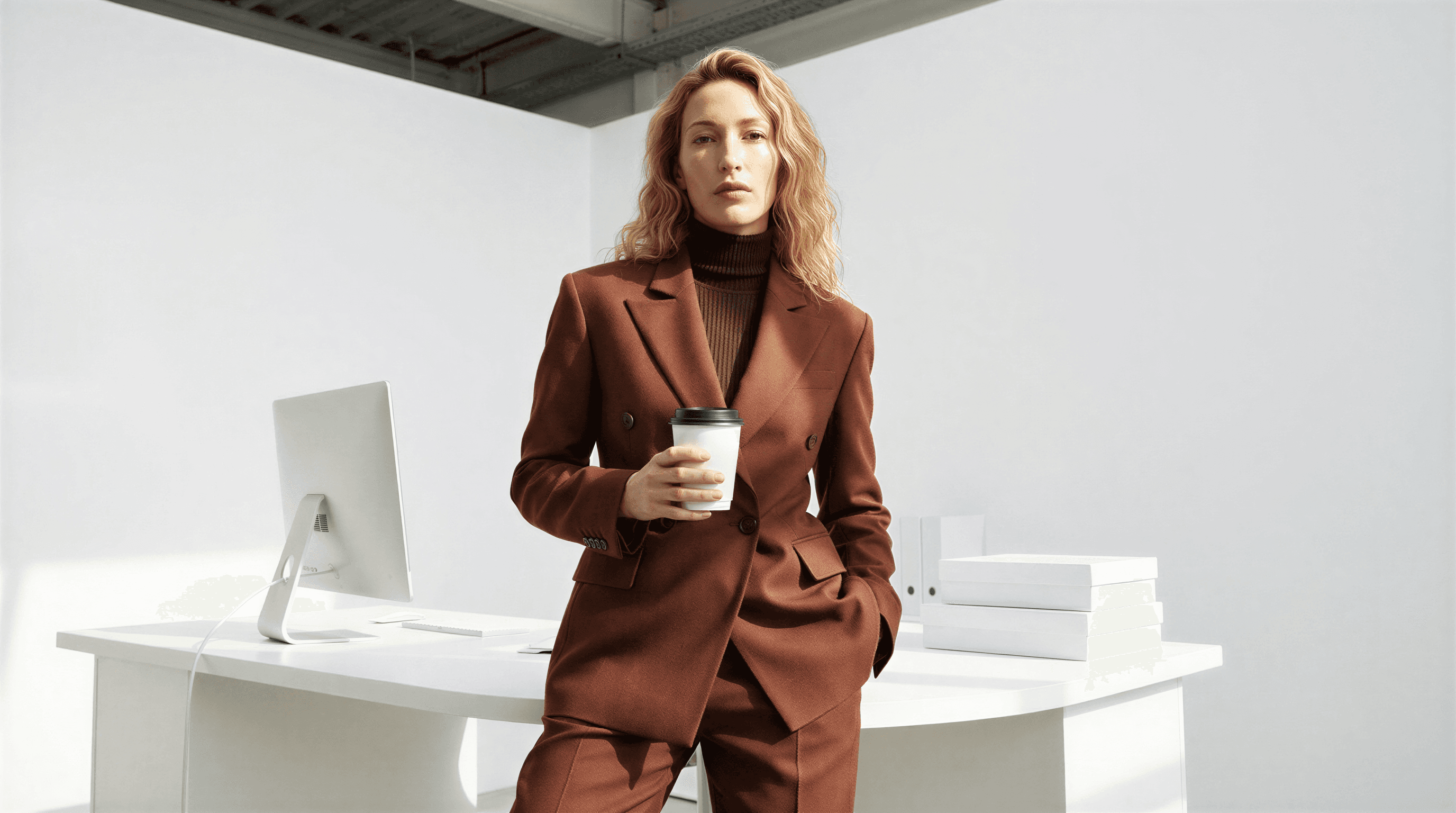 female fashion model, coffee, photoshoot