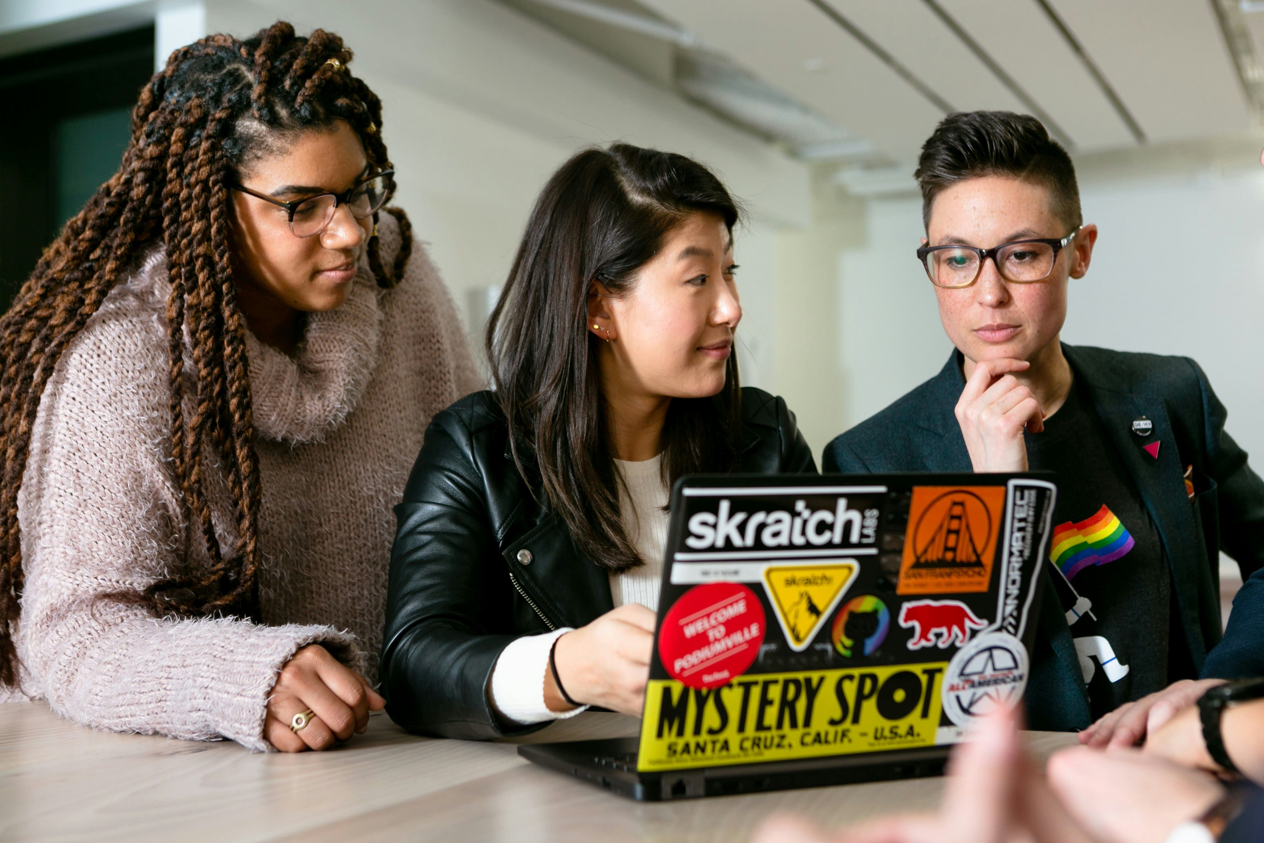 woman showing friends how to Scan Book to Audio 