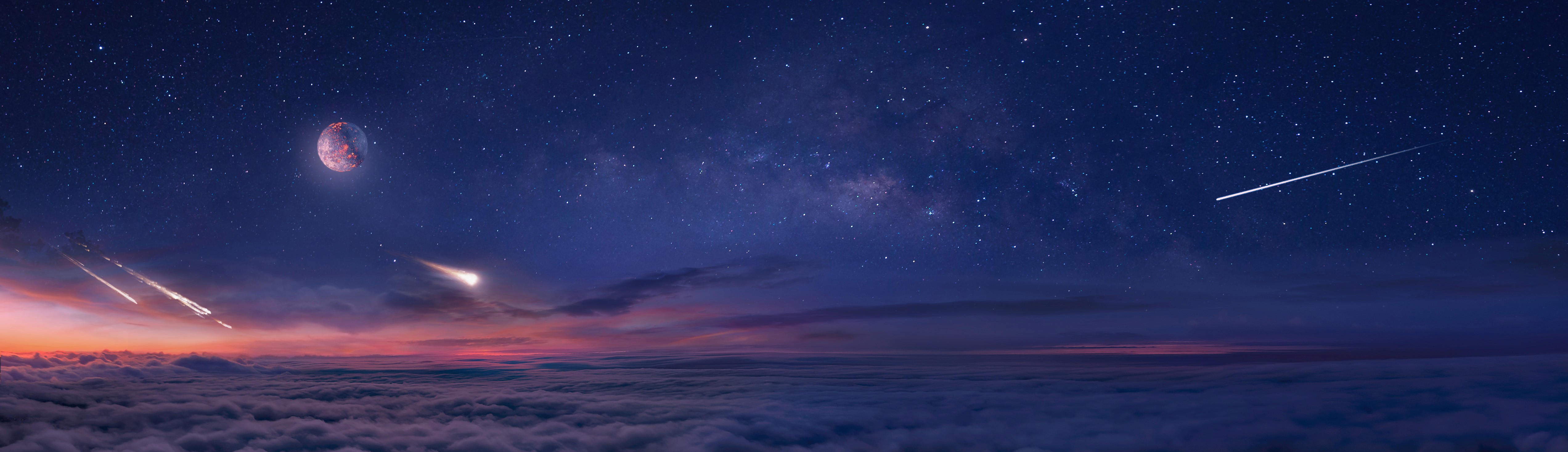 Matte Painting of the night sky seen from above the clouds, by Simone De Salvatore