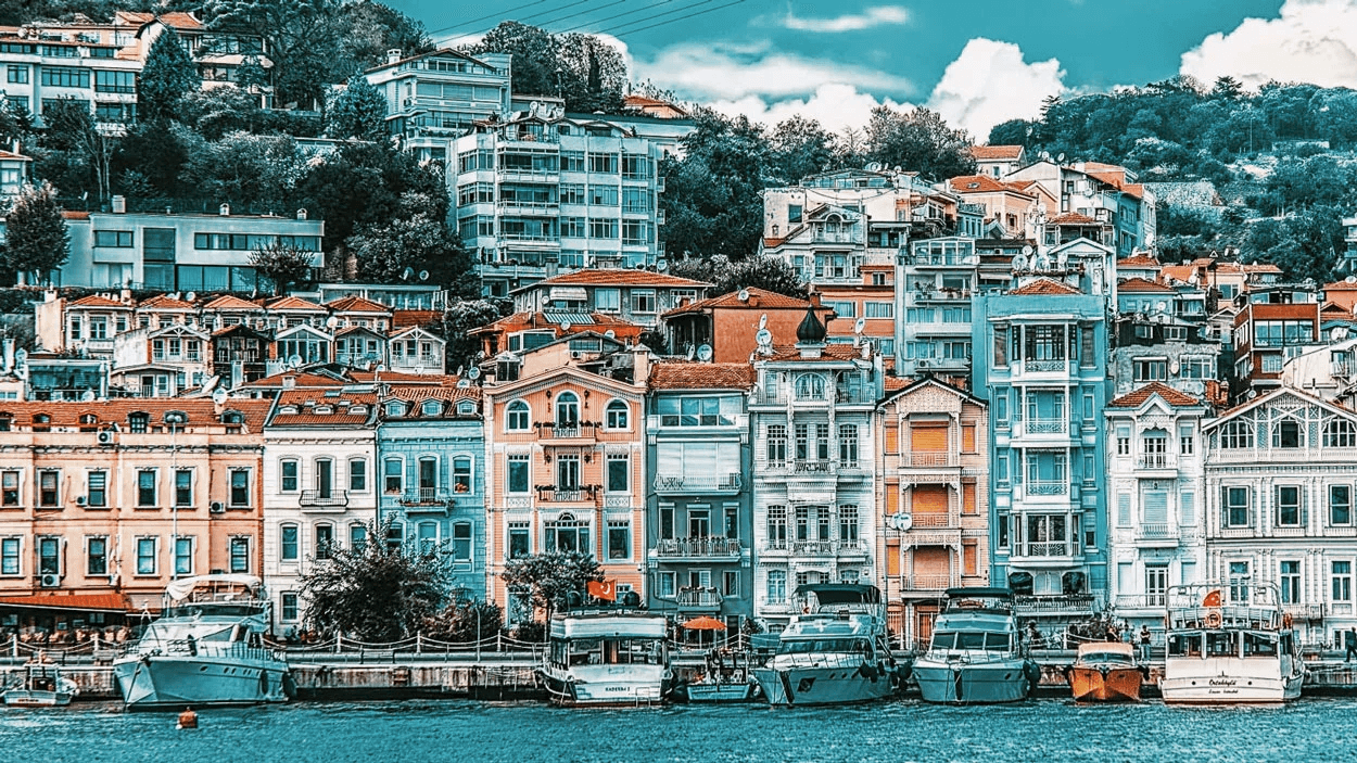 Colorful historic houses along the Bosphorus waterfront in Istanbul