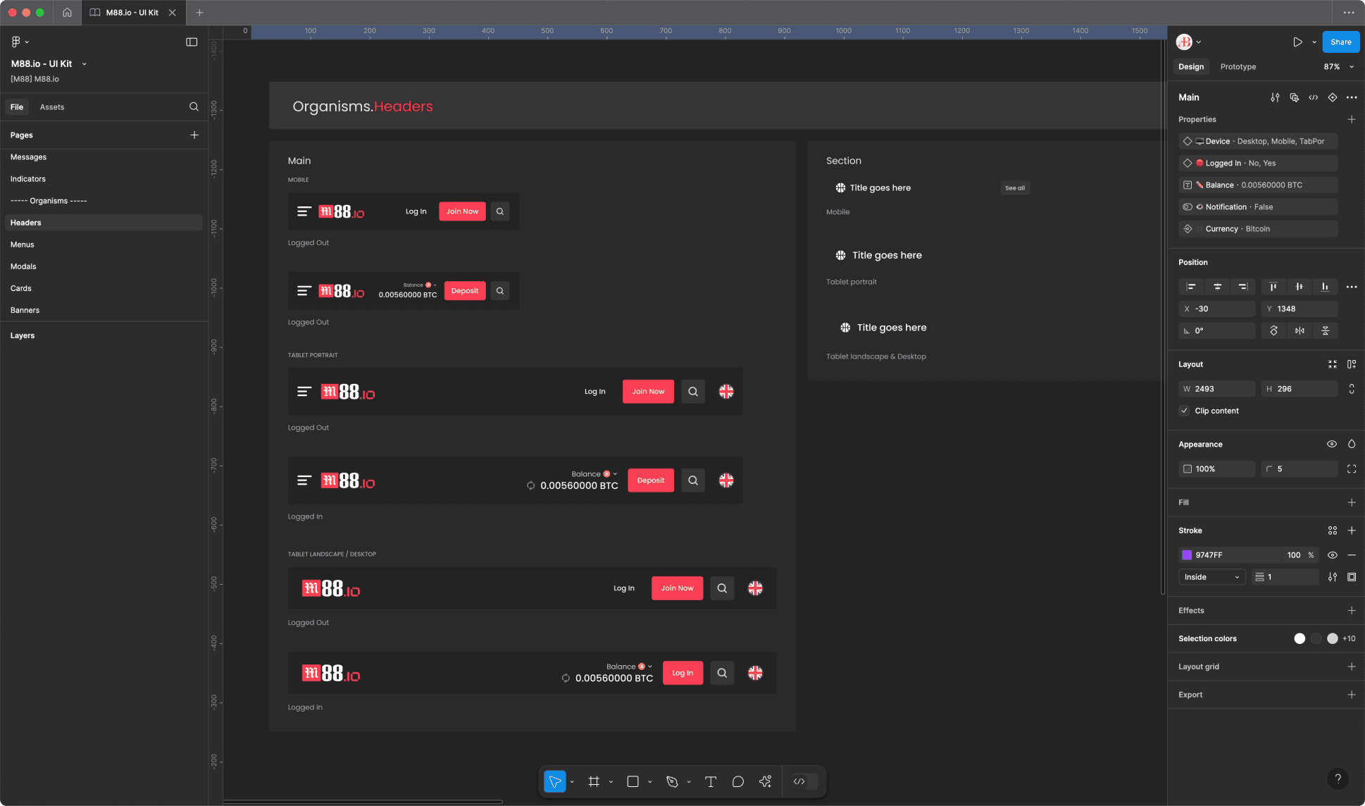 M88.io's design system headers