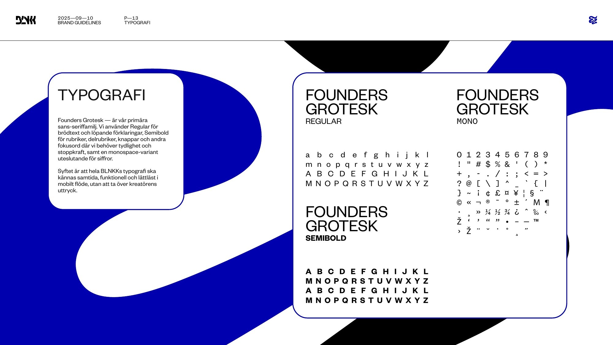 BLNKK typography system featuring Founders Grotesk