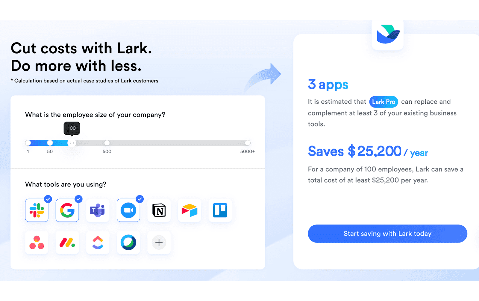 Lark pricing calculator, do more with less