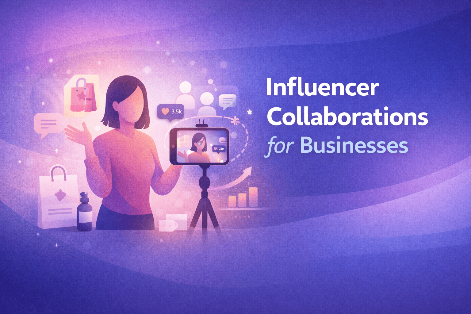 Illustration of influencer collaboration helping businesses reach engaged audiences