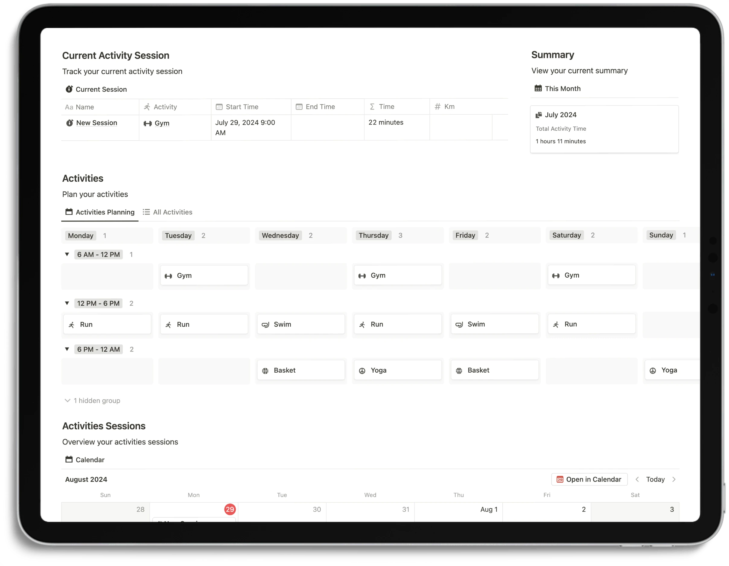 Notion Optimal Health System - Activity