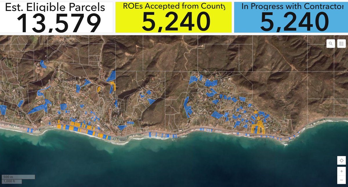Debris Removal Right of Entry (ROE) forms submitted in Malibu to the Army Corps of Engineers (ACOE).
