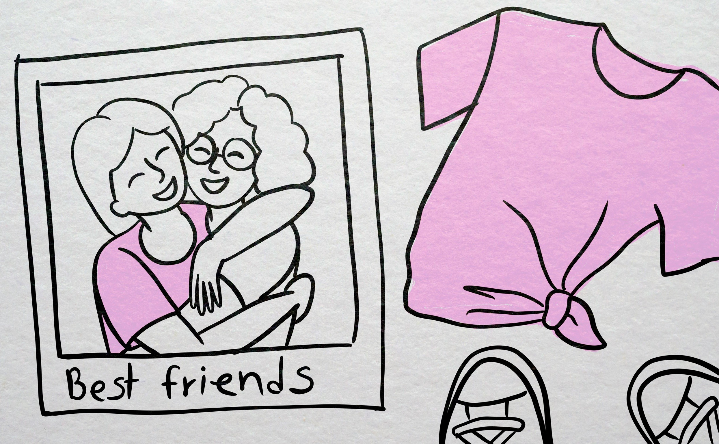 A photo of two best friends hugging.