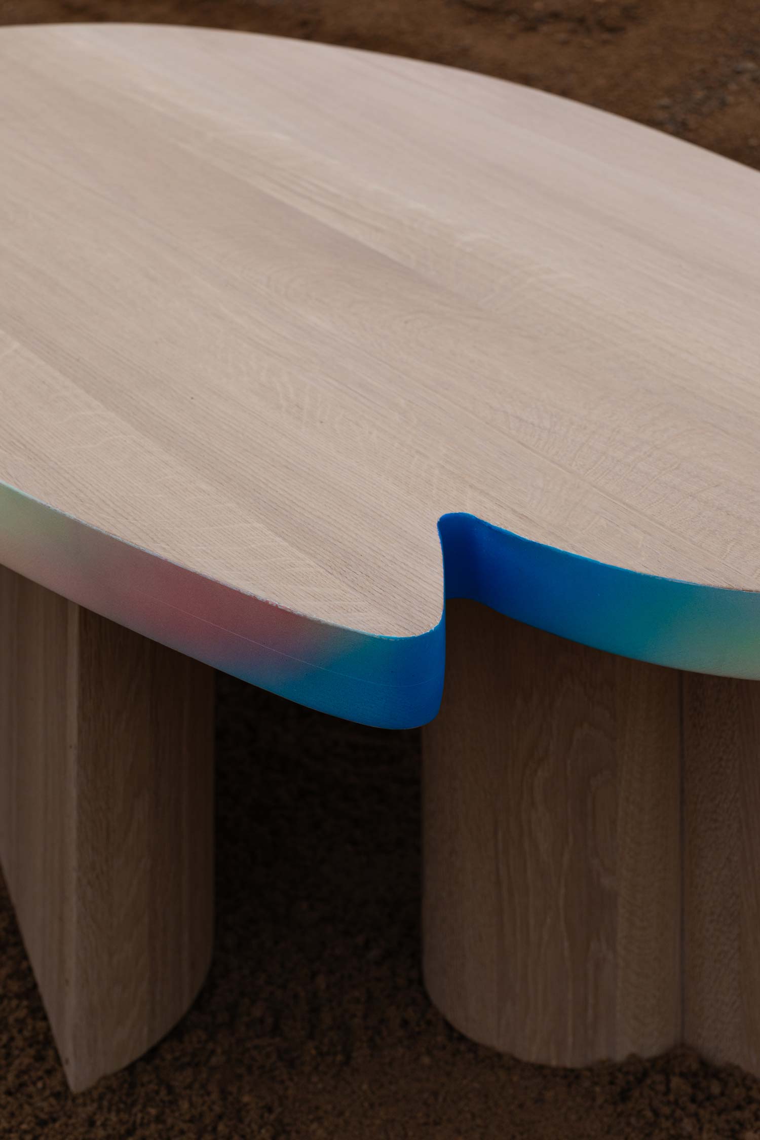 Cloudy Impromptu Pastorale wooden low table with smooth silhouette and multicolored gradient by Jiri Krejcirik