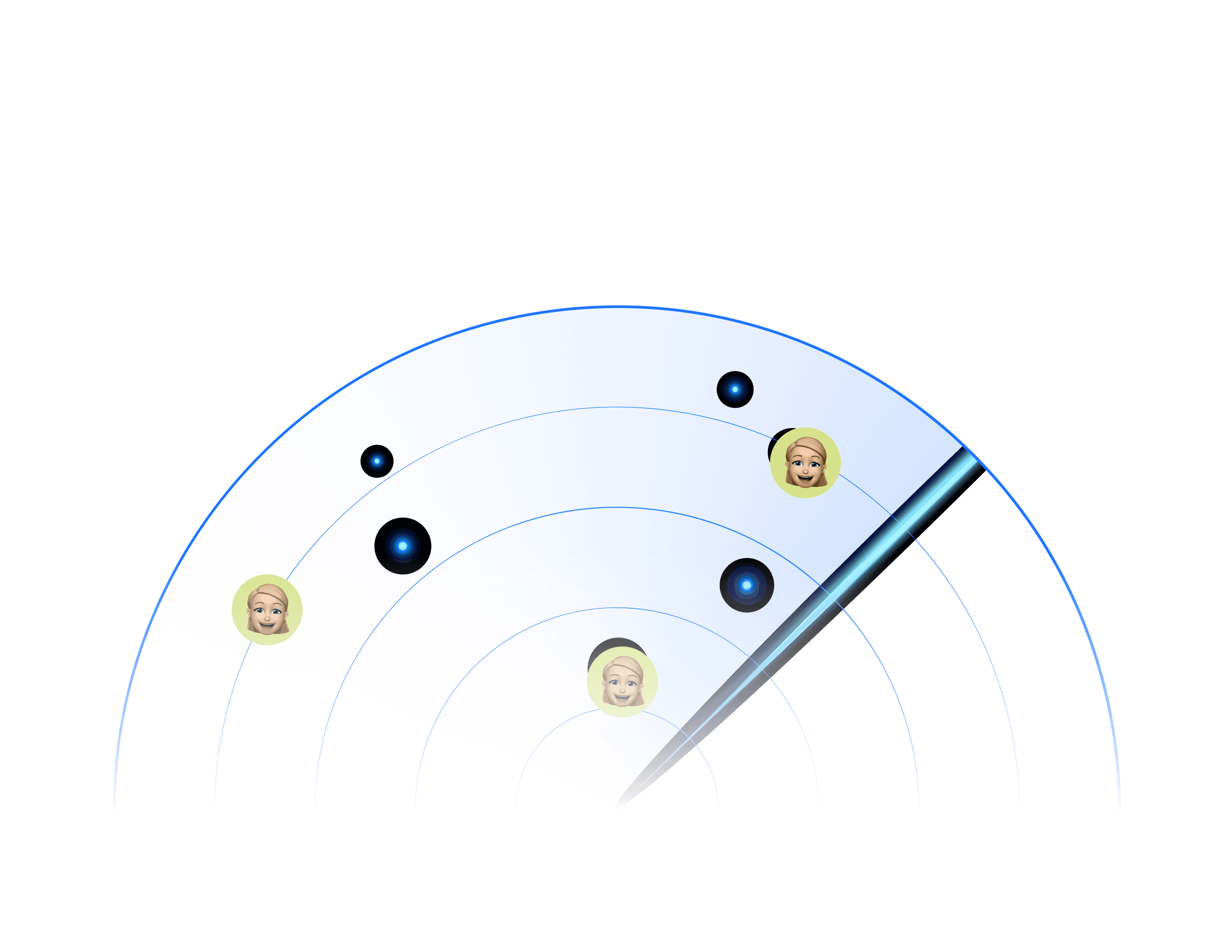 Radar graphic with avatars using Casa Verde Framer template theme.