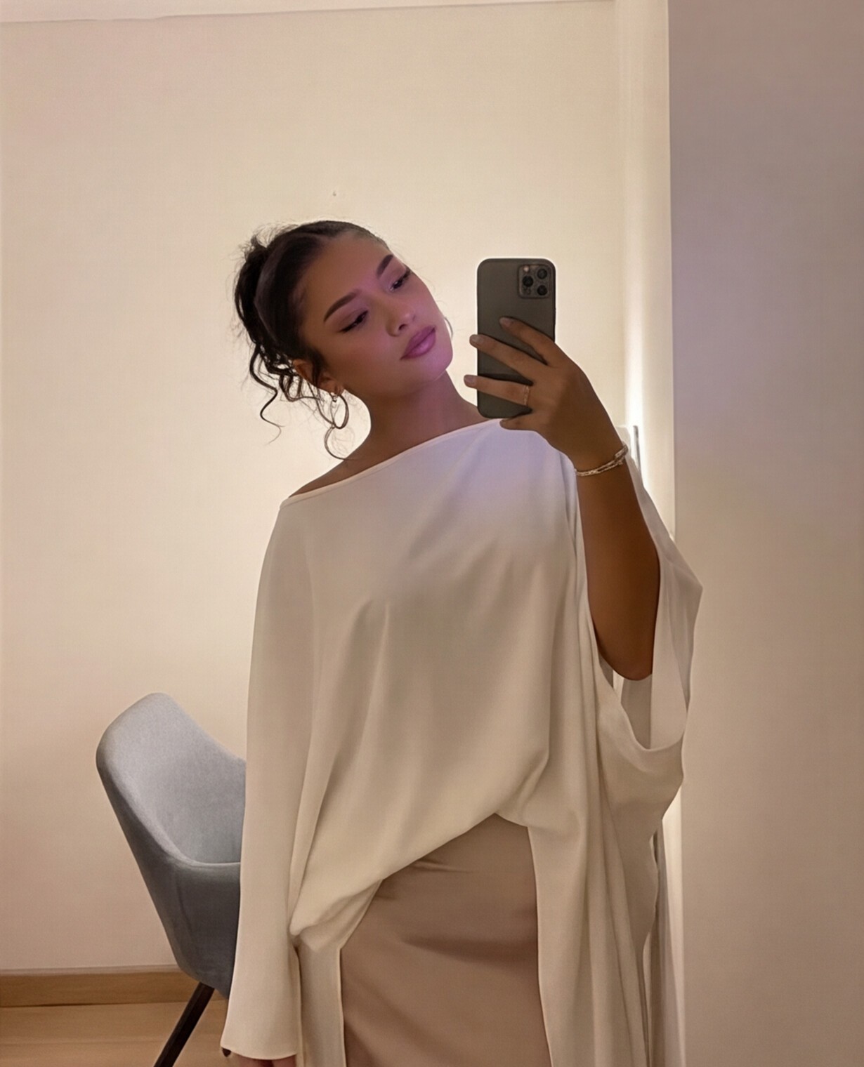 White Pleated Halter Maxi Dress with Gold Bag