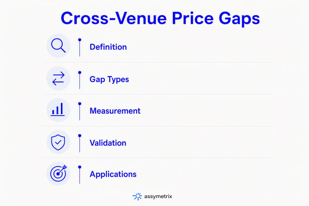Infographic illustrating cross-venue price gap concepts and workflow