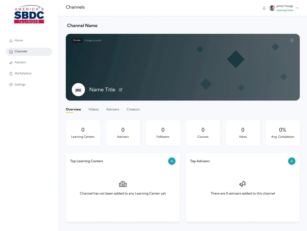 Learning center channels for webapp