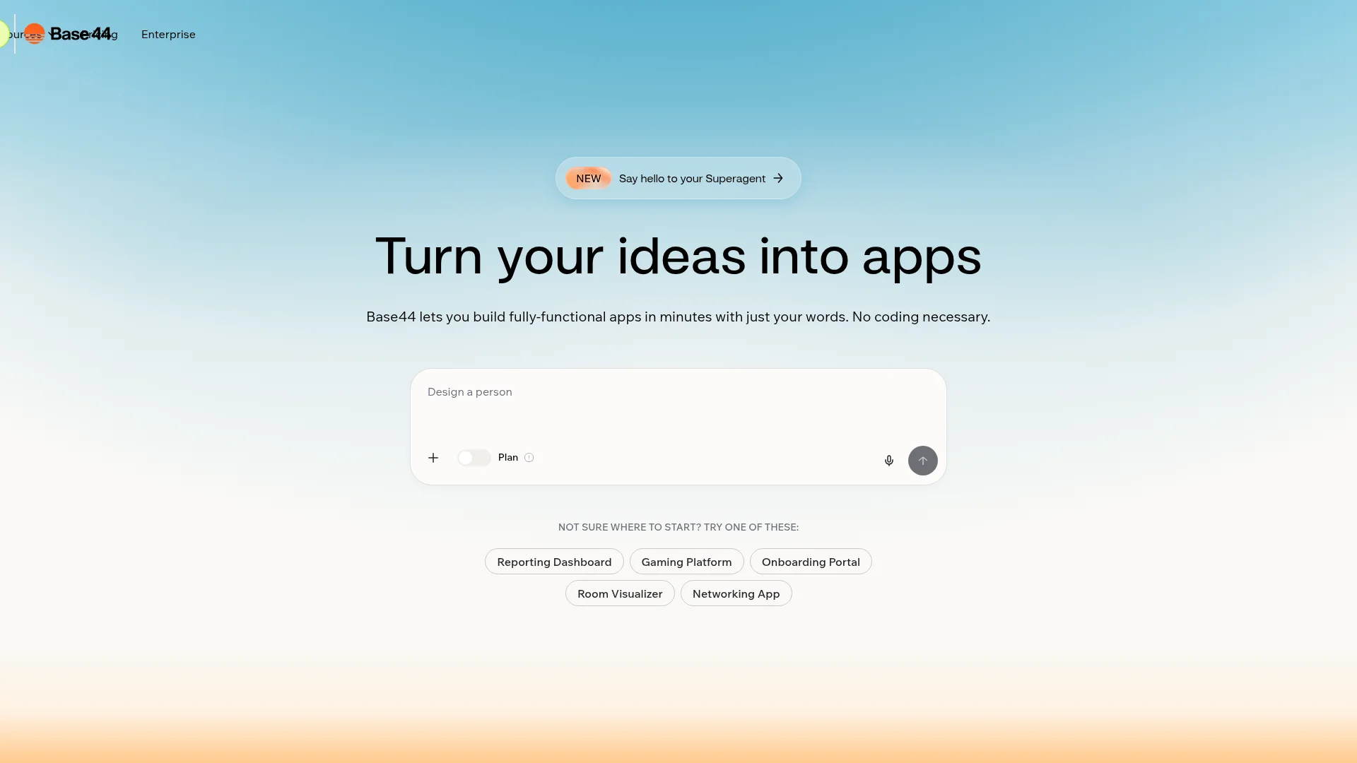 Base44 AI app builder homepage