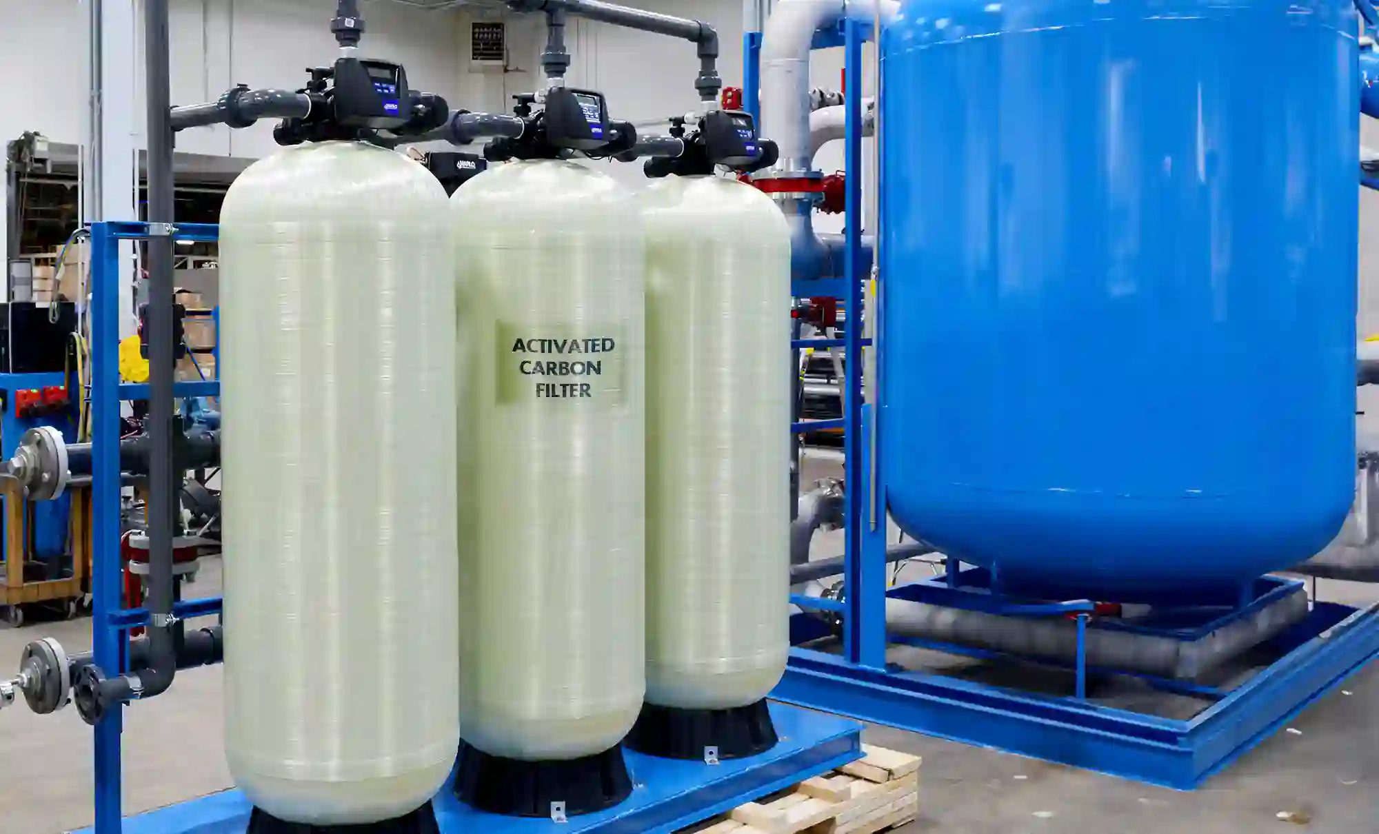 a row of water filtrators sitting next to each other