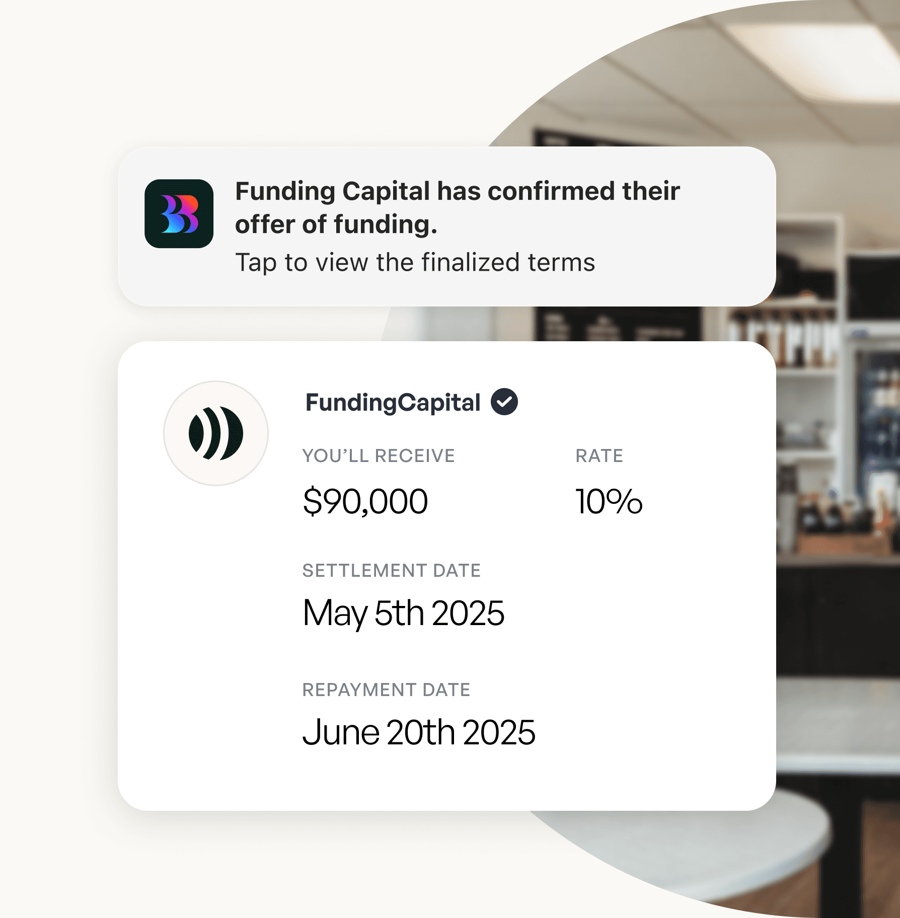 Confirming terms for lending on Bizzy