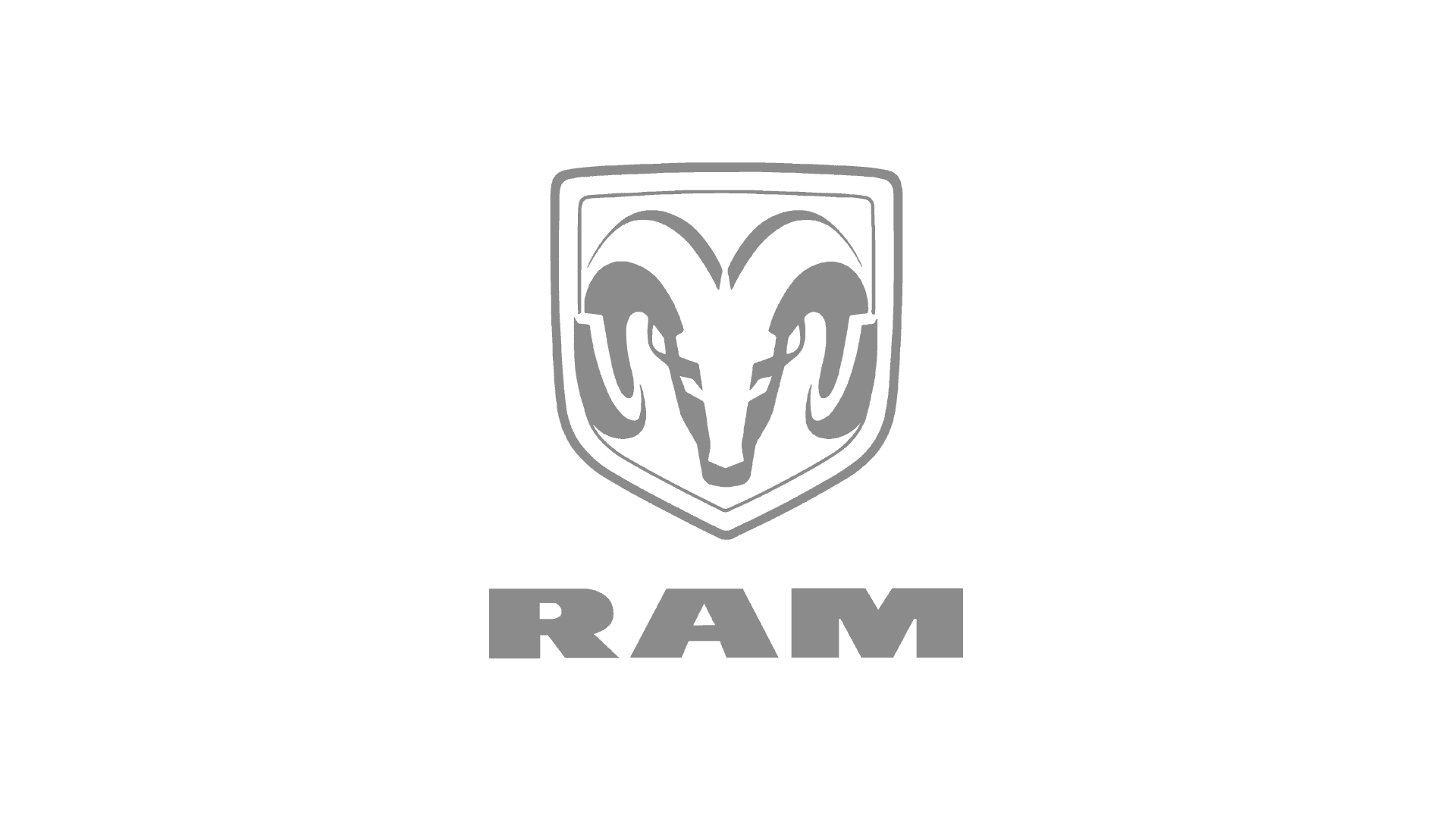 The image features a metallic RAM logo with a stylized ram's head inside a shield, prominently centered on a solid blue background.