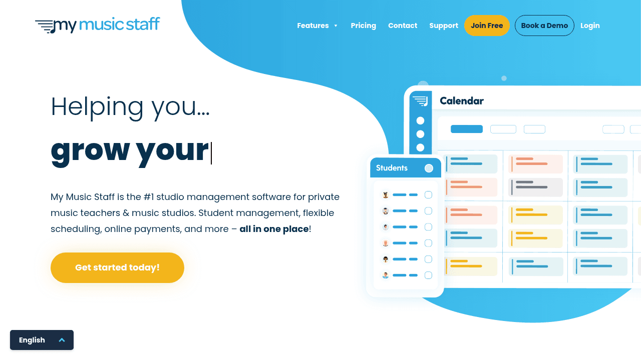 My Music Staff scheduling software interface designed for private music teachers and small studio management needs