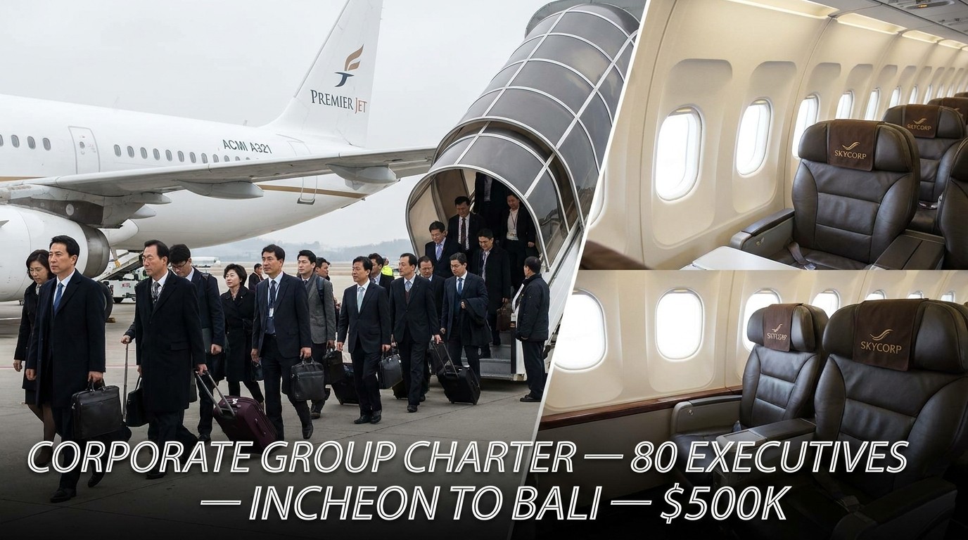 Corporate offsite and sports team group charter — ACMI airliner for 50-150 passenger group event operations from Korea
