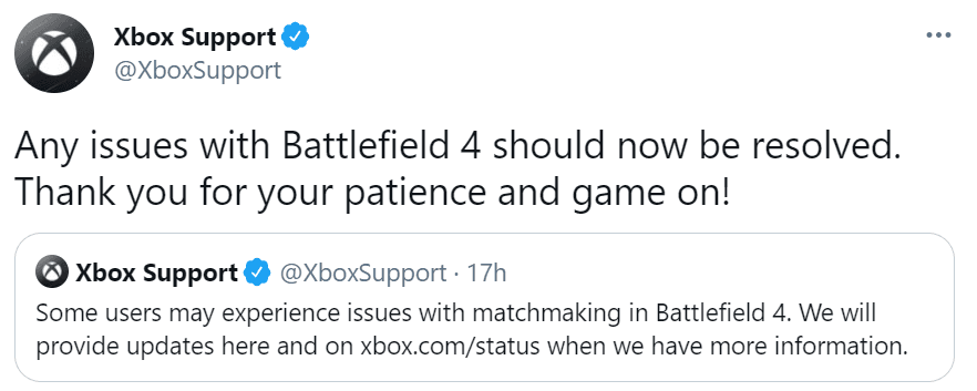 Xbox social customer service tweet