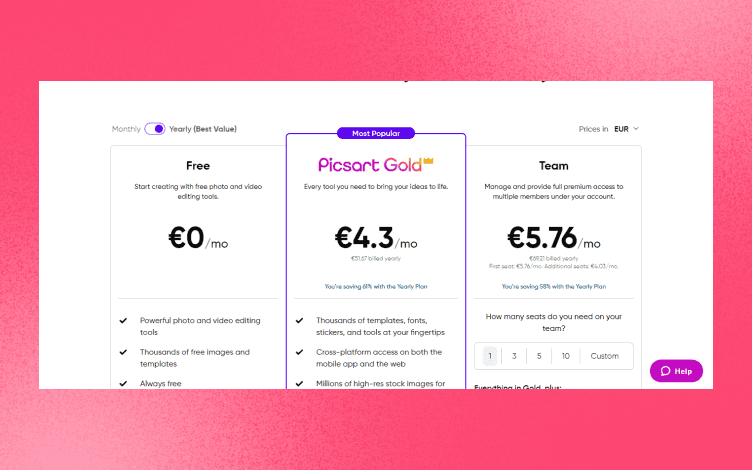 Picsart Pricing