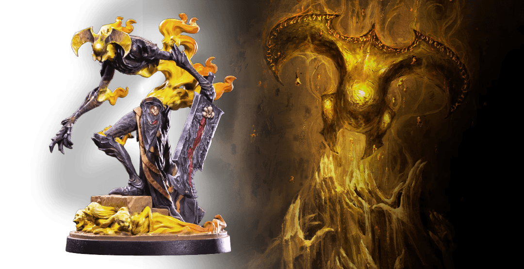 A person fingers reaching out to a miniature of an Troll