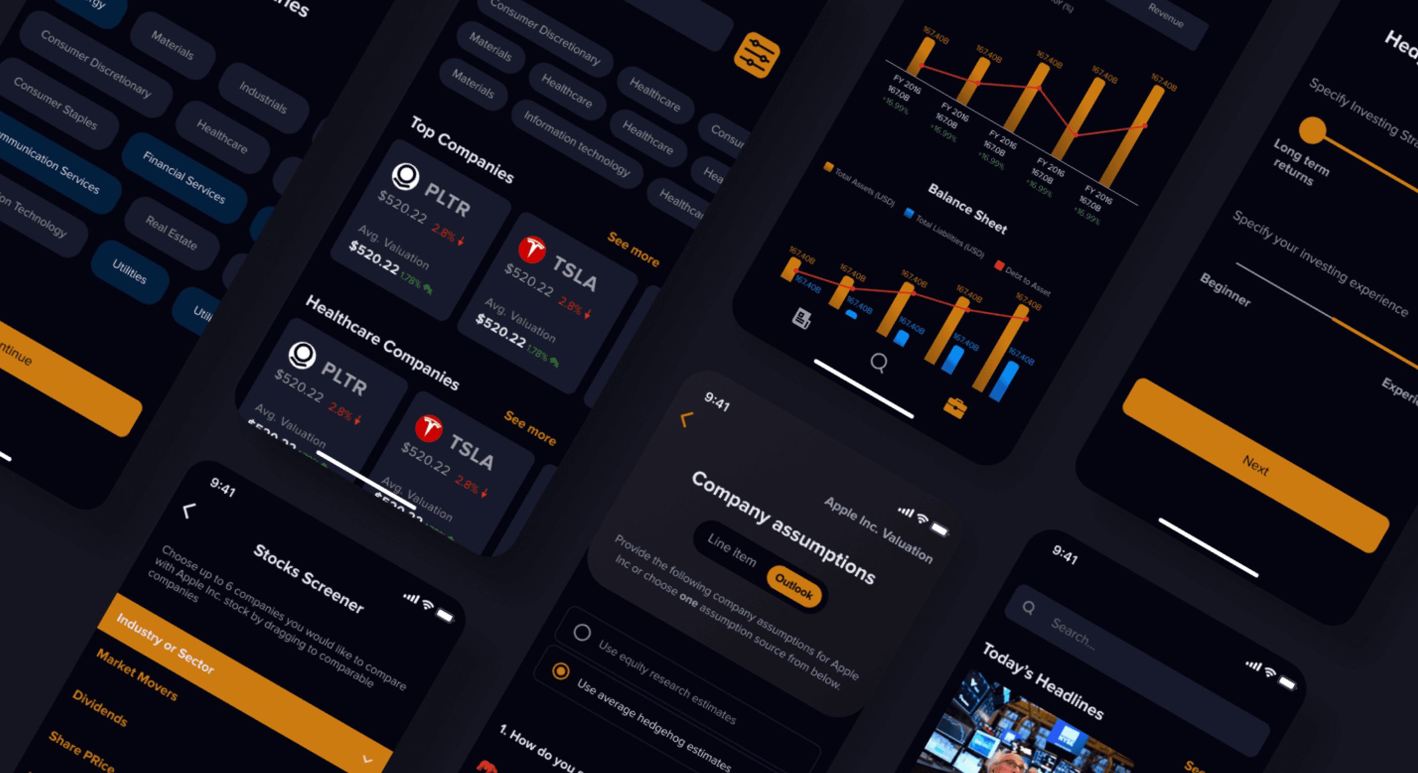 Mobile UI of Hedgehog – Fintech App for Retail Investor Modeling on the Go