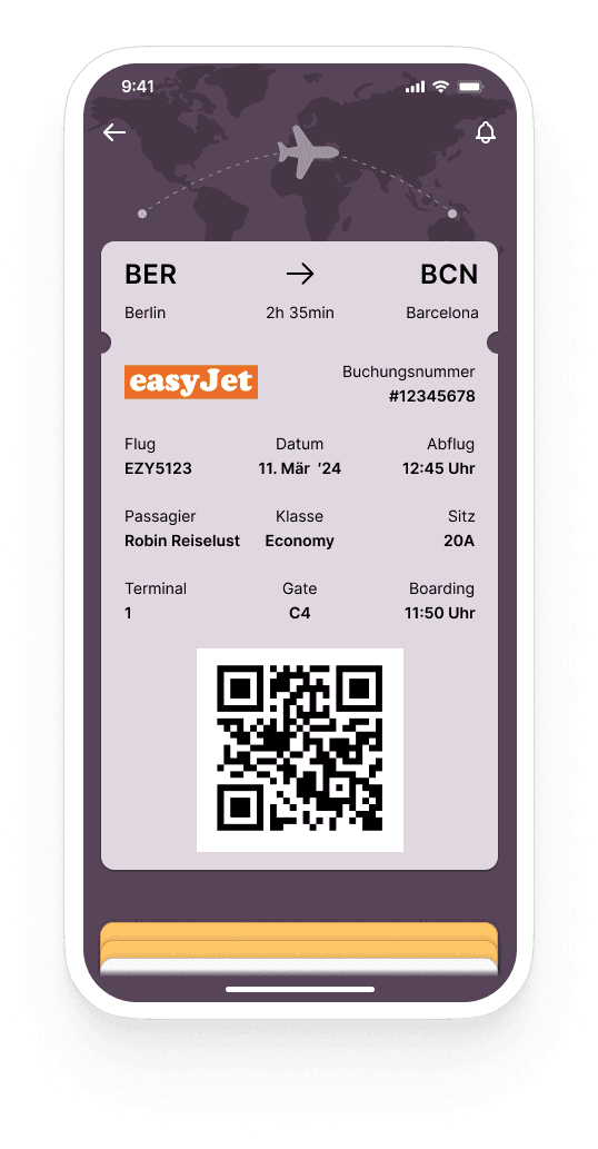 Screen mit einem ausgwähltem Ticket aus dem Wallet