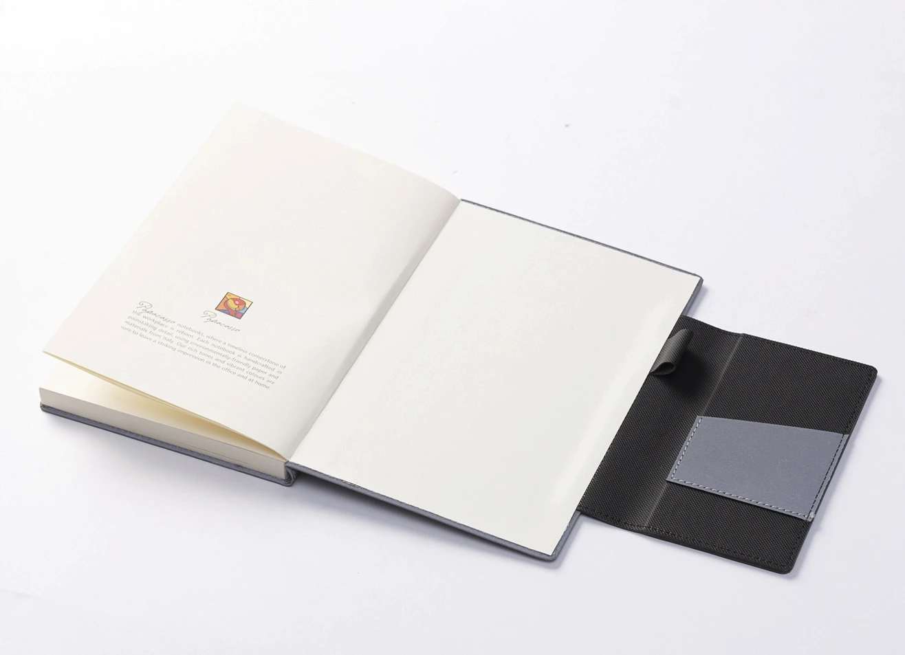 Open notebook with cream pages and intro text.