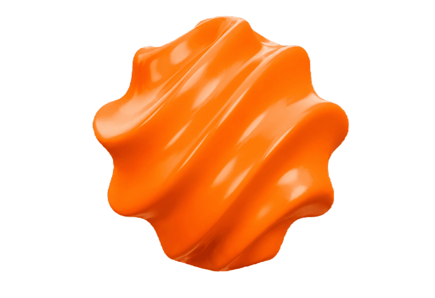 A vibrant, glossy purple 3D abstract shape with swirling, wavy surfaces, resembling a twisted, smooth sculpture, floating against a plain backdrop.