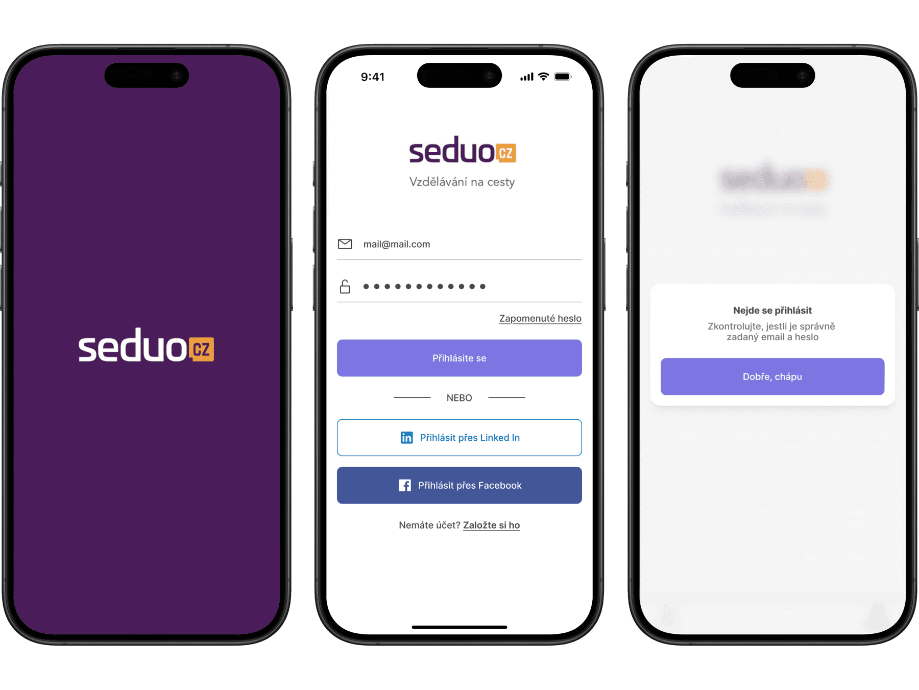 Seduo Login Screens
