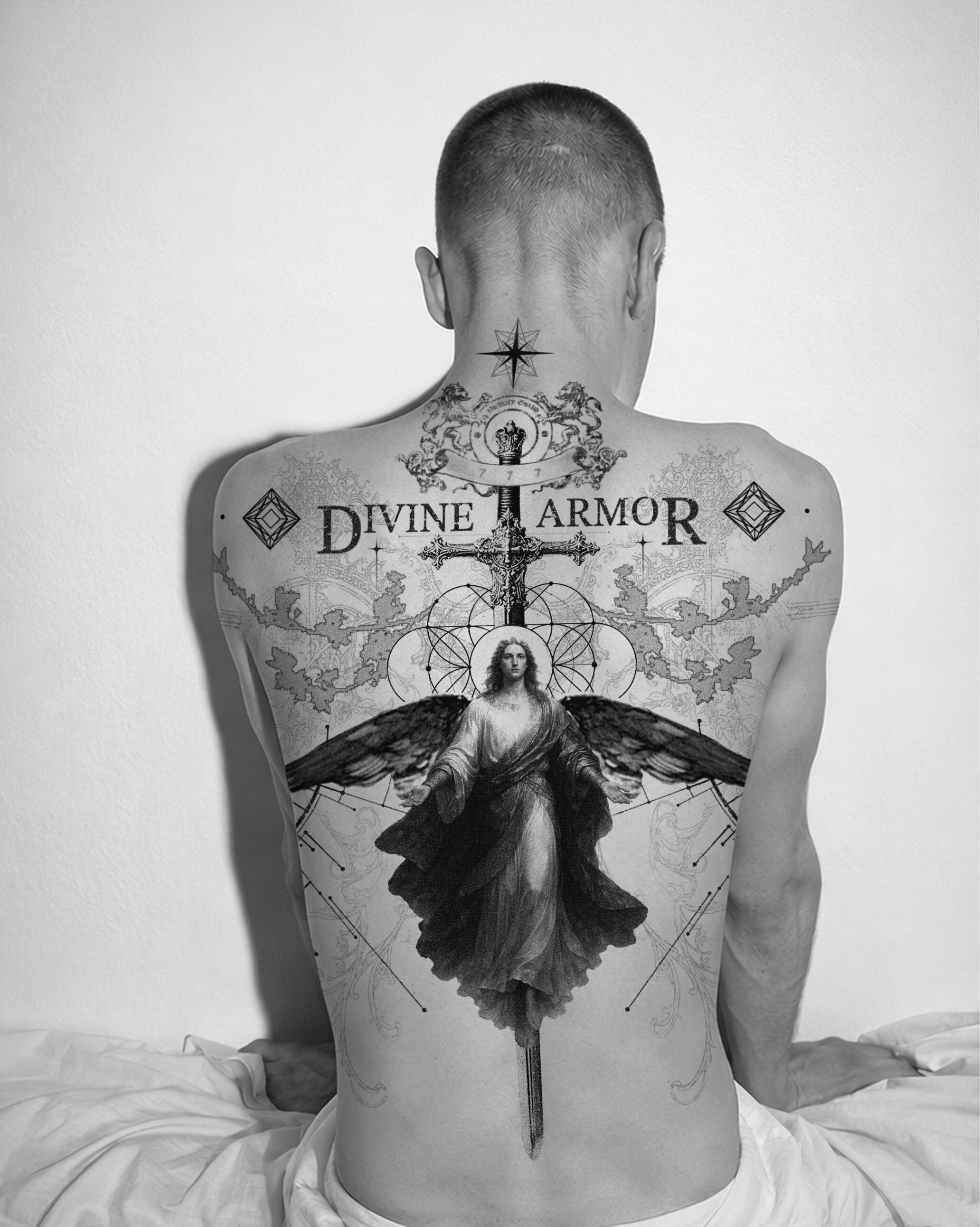 A grand ceiling painting depicting a celestial scene with angels and mythological figures