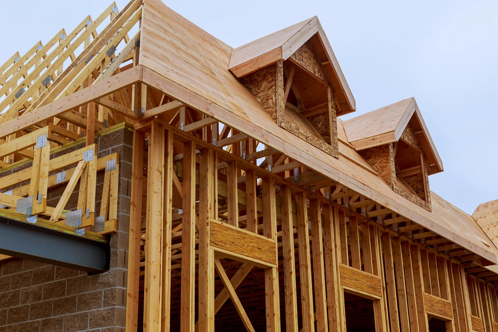Wood framing of a residential building under construction